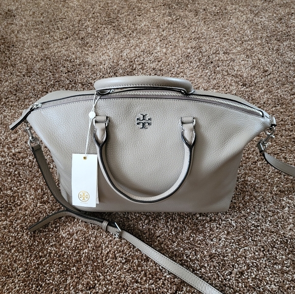 Tory Burch French Gray Leather Satchel with Shoulder Strap NWOT - Picture 2 of 9